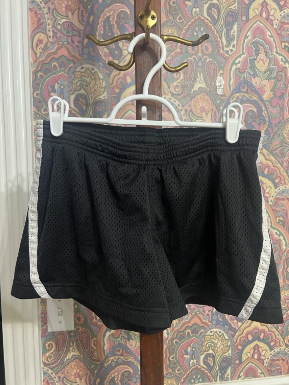 bcg girls Black Athletic Mesh Shorts with White Stripes Accent